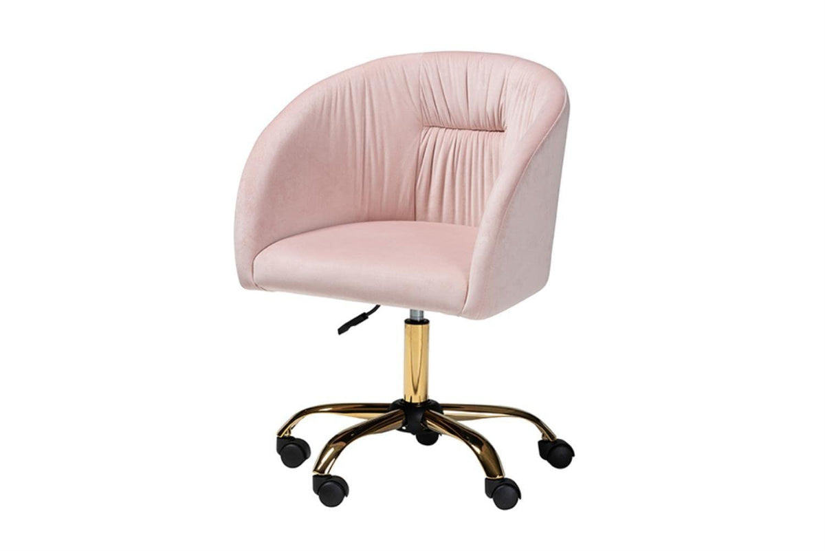 Baxton Studio Ravenna Pink Velvet Fabric And Gold Metal Swivel Office Chair