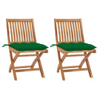 vidaXL Solid Teak Wood Patio Chairs with Green Cushions – Weather-Resistant Outdoor Furniture, Foldable for Easy Storage, Comes Fully Assembled, Set of 2