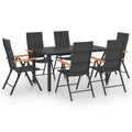 vidaXL Outdoor Dining Set - 7-Piece, Weather-Resistant PE Rattan Construction, Stylish Mix of Black and Brown, Comfortable Reclining Chairs, Glass Tabletop, Suitable for Patio/Garden/Terrace