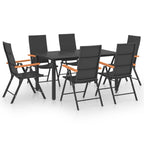 vidaXL Outdoor Dining Set - 7-Piece, Weather-Resistant PE Rattan Construction, Stylish Mix of Black and Brown, Comfortable Reclining Chairs, Glass Tabletop, Suitable for Patio/Garden/Terrace