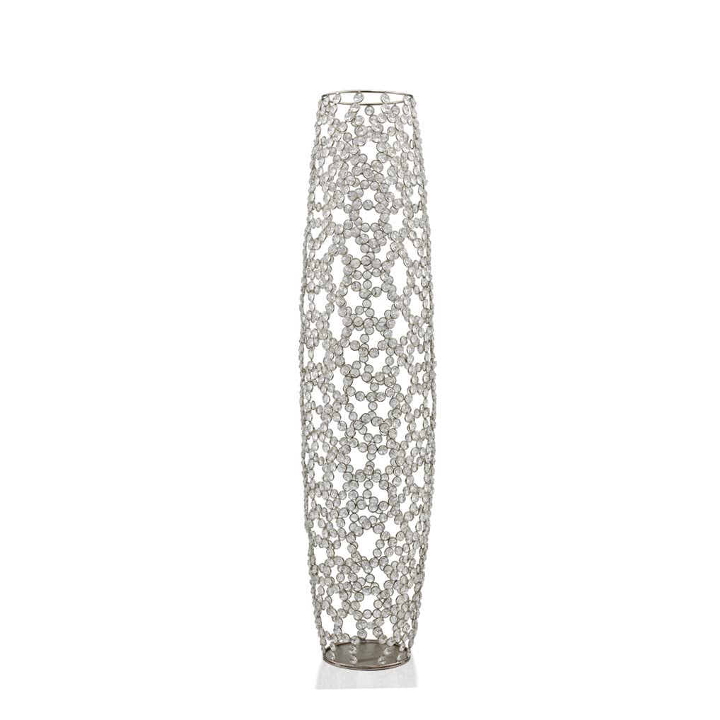 HomeRoots Silver/Clear 40' Bling Faux Crystal Abstract Twigs Barrel Floor Vase