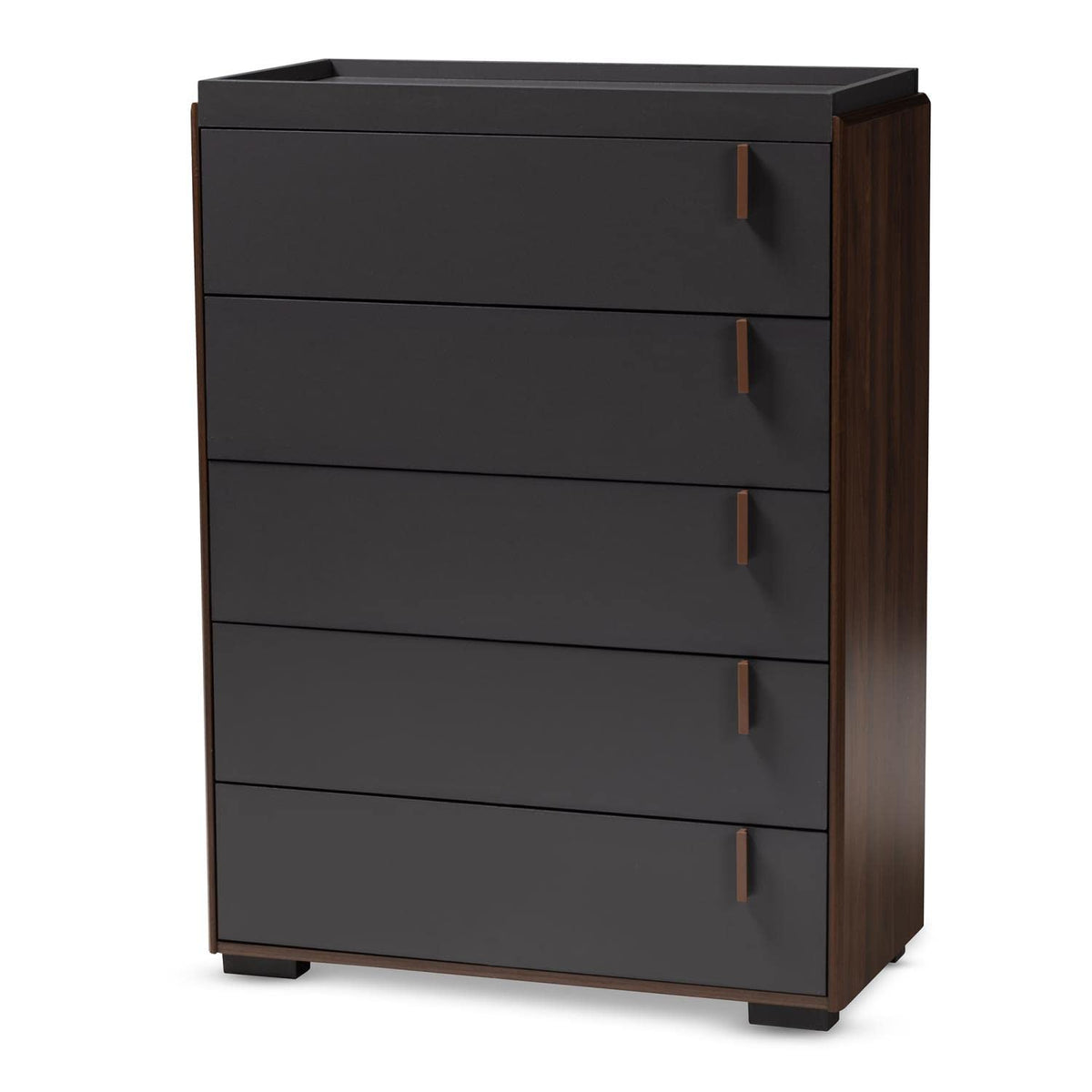 Baxton Studio Rikke Two-Tone 5-Drawer Wood Chest in Gray and Walnut