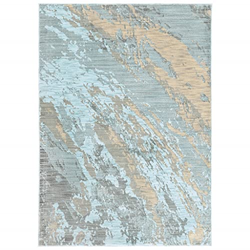 HomeRoots Nylon, Polypropylene 7’x10’ Blue and Gray Abstract Impasto Area Rug