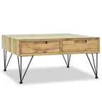 vidaXL Solid Teak Wood Coffee Table - Durable, Rustic-Style, Colonial-Inspired, with Two Storage Drawers and Wrought Iron Legs, Brown, Square