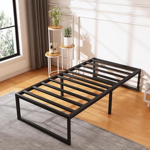 Xinxinyan 16 Inch Twin Bed Frame,No Box Spring Needed,Heavy Duty Metal Platform Bed Frame Twin Size,Strong Steel Slats Support, Noise Free, Easy Assembly, Black