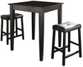 Crosley Furniture 3-Piece Bar Table with 2 Upholstered Saddle Counter Height Bar Stools, Black