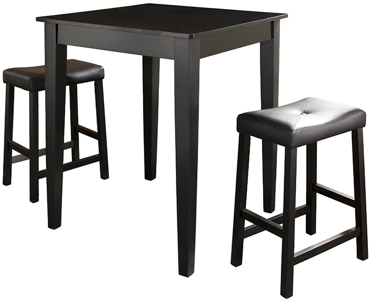 Crosley Furniture 3-Piece Bar Table with 2 Upholstered Saddle Counter Height Bar Stools, Black