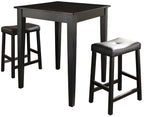 Crosley Furniture 3-Piece Bar Table with 2 Upholstered Saddle Counter Height Bar Stools, Black