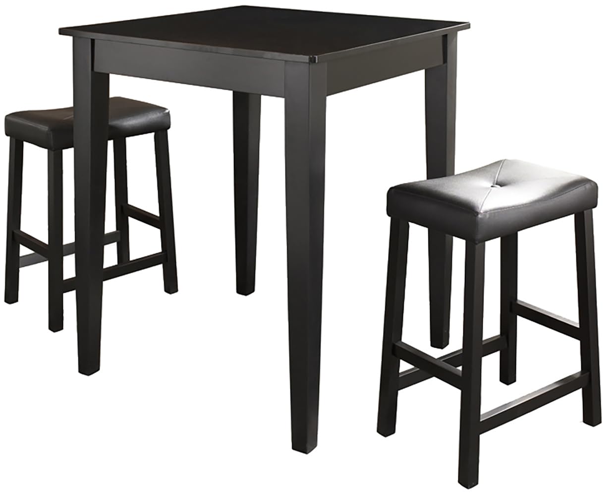 Crosley Furniture 3-Piece Bar Table with 2 Upholstered Saddle Counter Height Bar Stools, Black