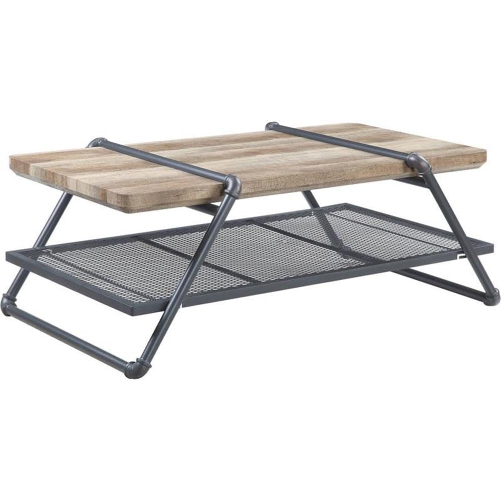 Acme Brantley Wooden Top Coffee Table with Metal Frame in Oak and Sandy Gray