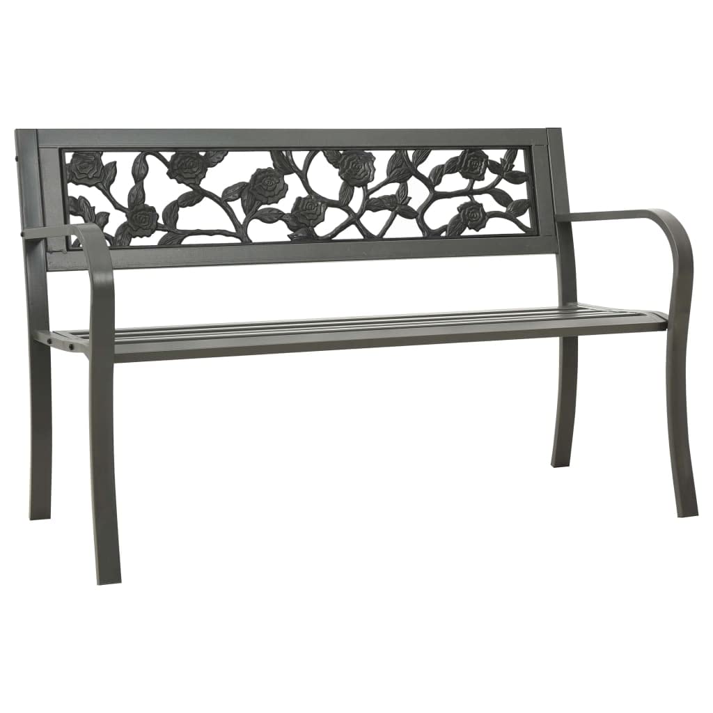 Vidaxl Outdoor Patio Bench, Garden Park Bench With Armrests, Steel Bench For Outdoor Backyard Deck Lawn Yard Porch Poolside, Ste