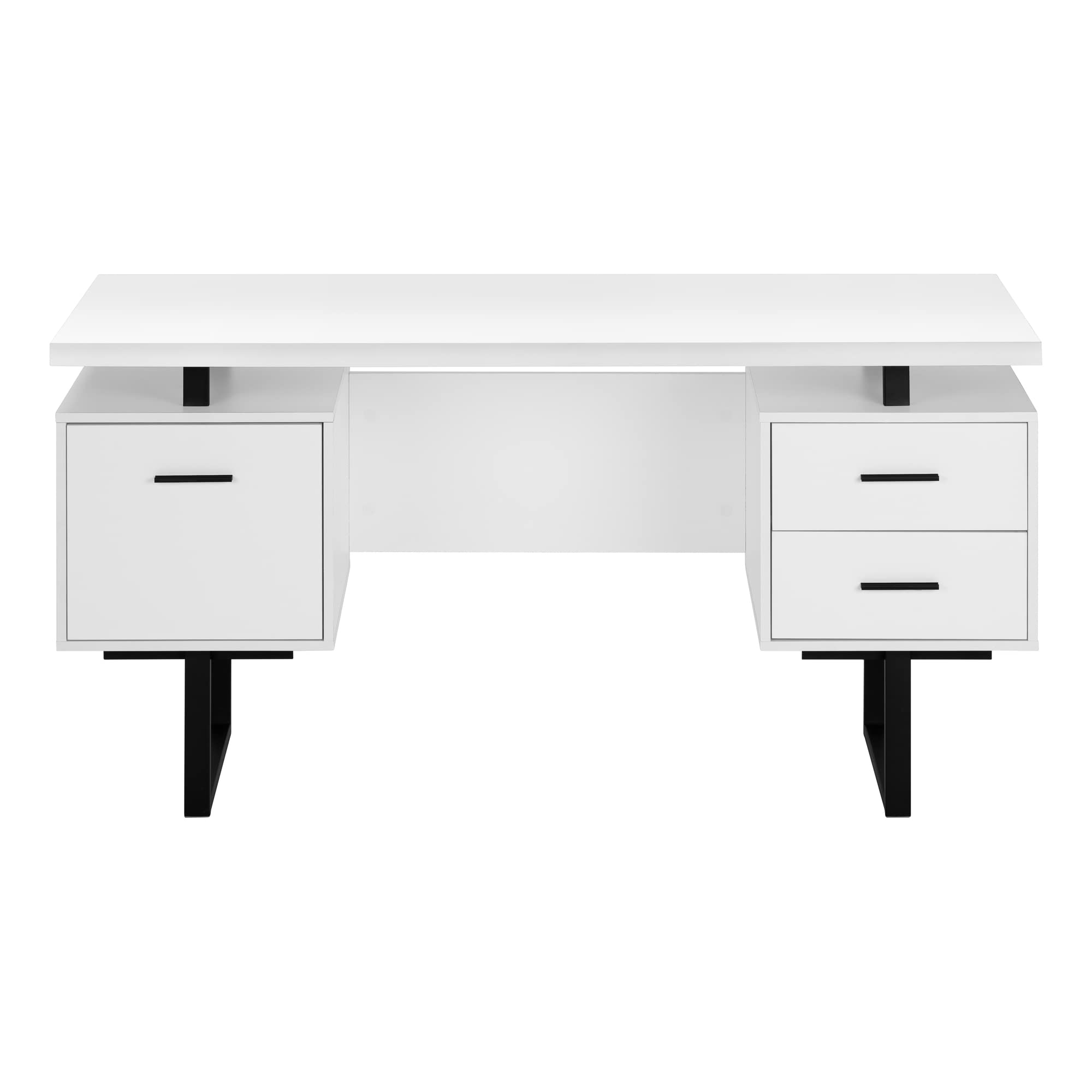 Monarch Specialties I 7631 Computer Desk, Home Office, Laptop, Left, Right Set-up, Storage Drawers, 60' L, Work, Metal, Laminate, White, Black, Contemporary