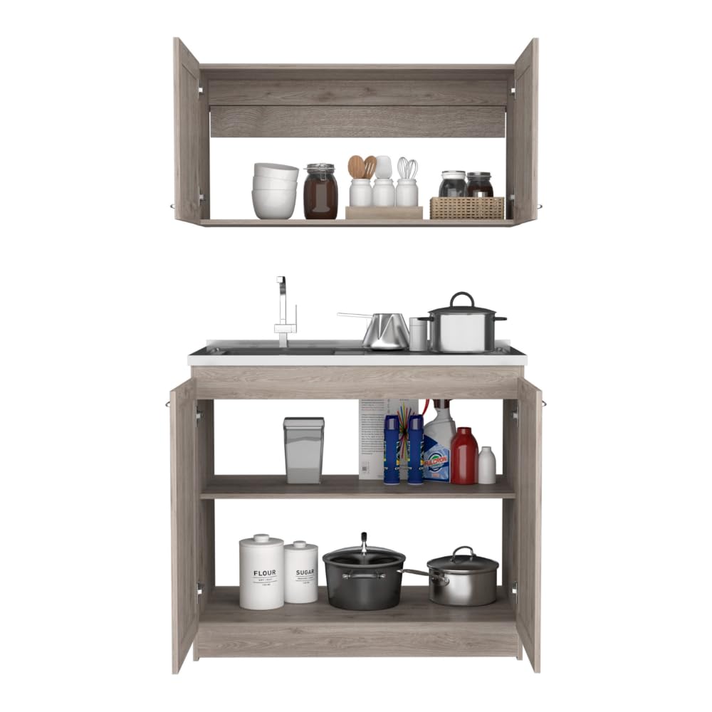 Cabinet Set Zeus, Two Shelves - Light Gray