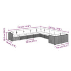 vidaXL - Modular Patio Lounge Set, 10-Piece in Black Poly Rattan with Water-Resistant Blue Cushions, Durable Powder-Coated Steel Frame, Lightweight and Flexible