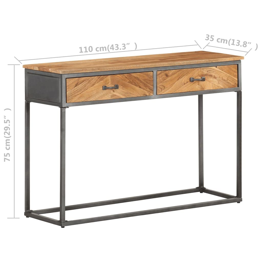vidaXL Industrial Console Table, Solid Acacia Wood with Steel Base, Rectangular Shape with Ample Storage Space, Unique Wood Grains, Brown, 43.3&quot;x13.8&quot;x29.5&quot;
