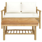 vidaXL Elegant 2 Piece Bamboo Patio Lounge Set with Cream White Cushions, Lightweight Construction, Comfortable for Outdoor Space