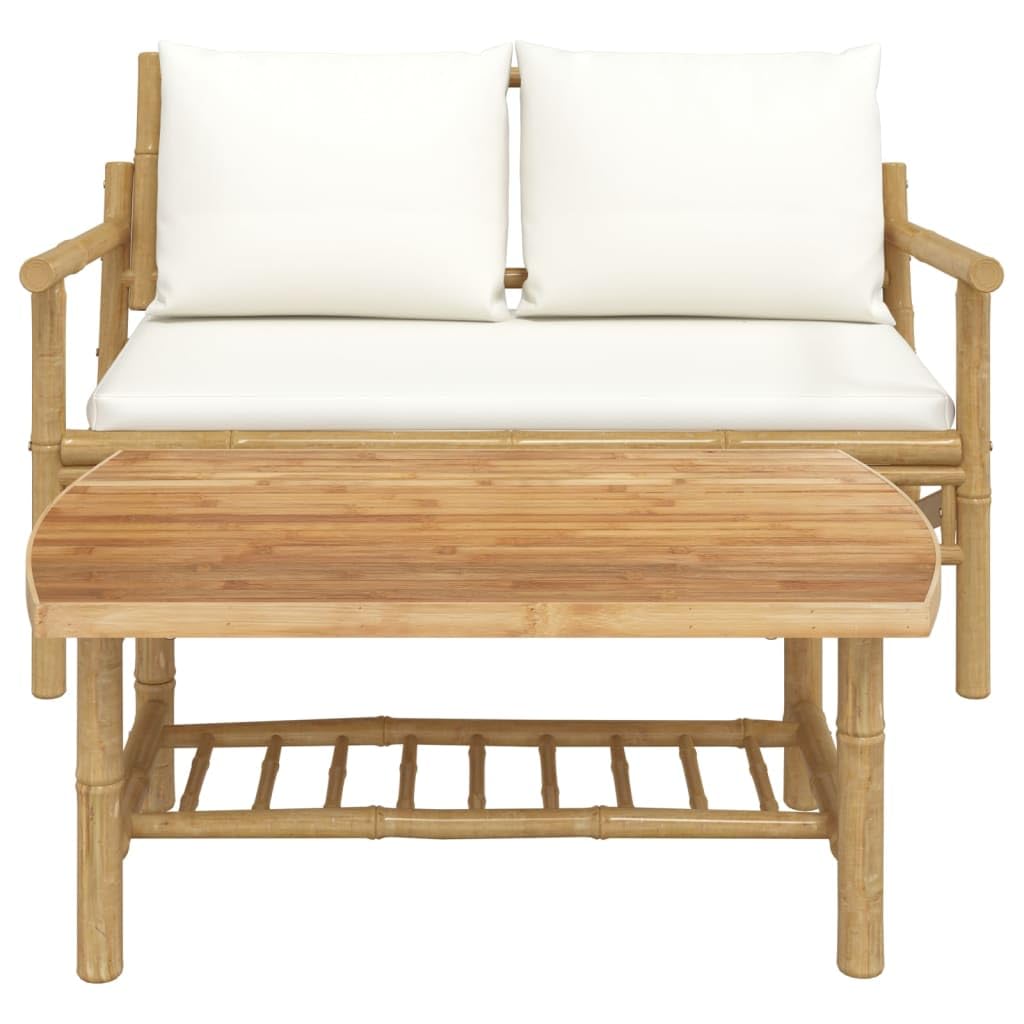 vidaXL Elegant 2 Piece Bamboo Patio Lounge Set with Cream White Cushions, Lightweight Construction, Comfortable for Outdoor Space