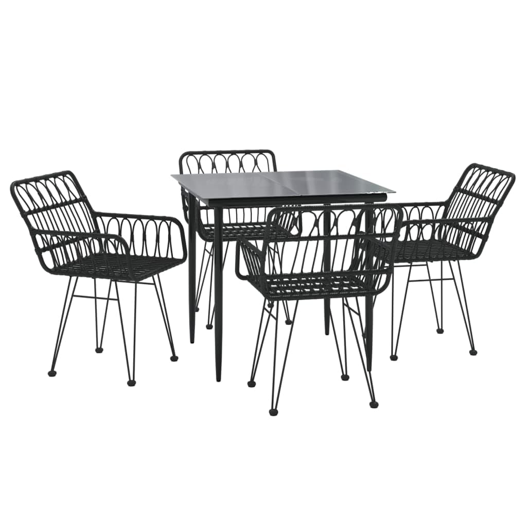 vidaXL 3-Piece Outdoor Dining Set - Black Poly Rattan Patio Furniture with Steel Frame and Tempered Glass Tabletop