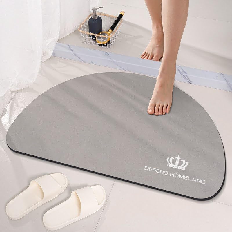 MRS.AJ D Shape Half Moon Bath Mat  NonSlip & Super Absorbent Anti Slip Mat (Light Grey)