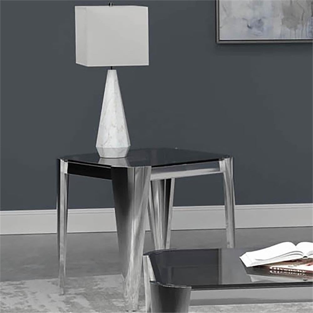 Coaster Home Furnishings Square Glass Top Silver and Grey End Table (Model: 709647)