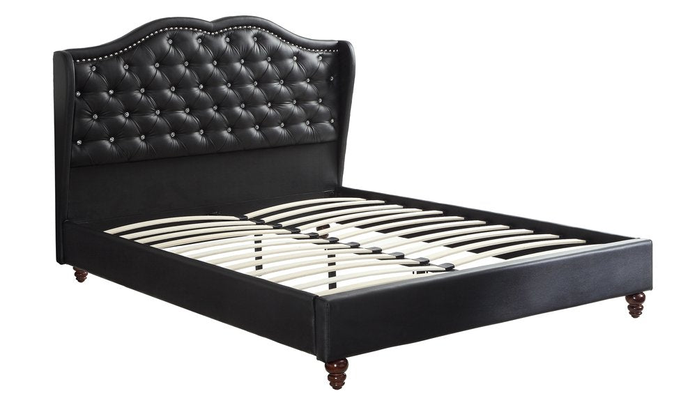 Benjara Magnificent Faux Leather Upholstered Queen Size Bed Black,