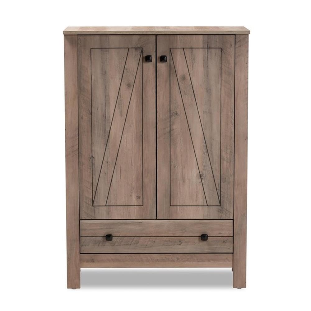 Baxton Studio Derek Modern and Contemporary Transitional Natural Oak Finished Wood 1-Drawer Shoe Cabinet