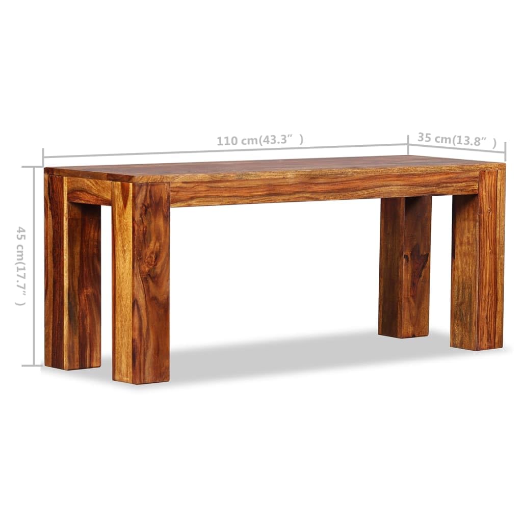 vidaXL Solid Sheesham Wood Bench with Sturdy Construction, Easy Assembly and Unique Wood Grains, Finished in Honey Brown - Home Décor Bench with Multi-Purpose Use
