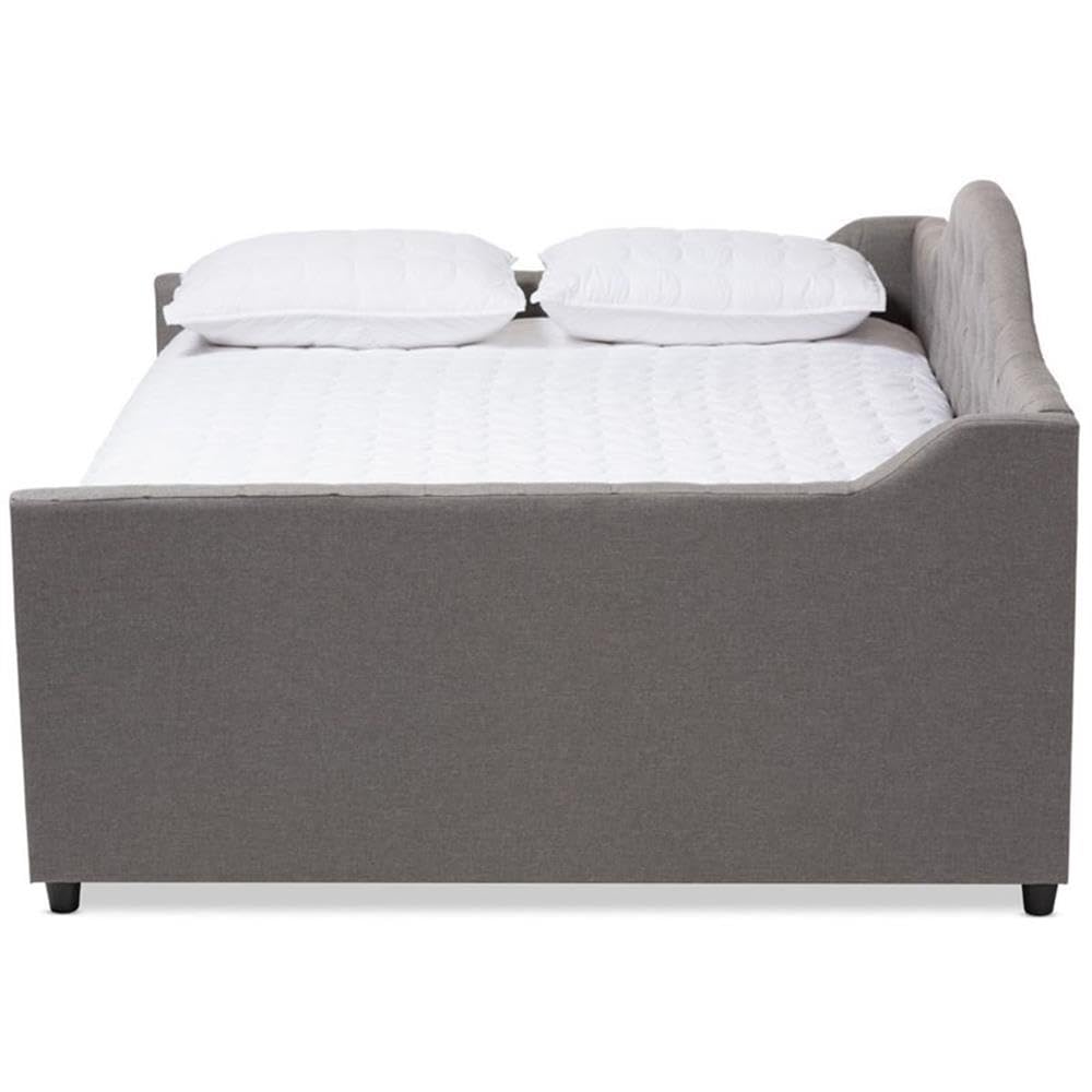 Baxton Studio Eliza Modern and Contemporary Grey Fabric Upholstered Queen Size Daybed with Trundle