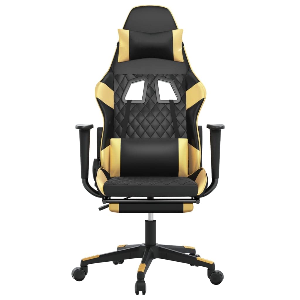 vidaXL Massage Gaming Chair - Adjustable High Back Gaming Chair with Footrest - Faux Leather, Black&Gold - Decorative Modern Style Chair for Gamers
