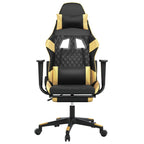 vidaXL Massage Gaming Chair - Adjustable High Back Gaming Chair with Footrest - Faux Leather, Black&Gold - Decorative Modern Style Chair for Gamers