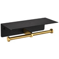 APLusee Double Toilet Paper Holder with Phone Shelf Black & Gold, 304 Stainless Steel Tissue Paper Roll Storage Dispenser, Wall 