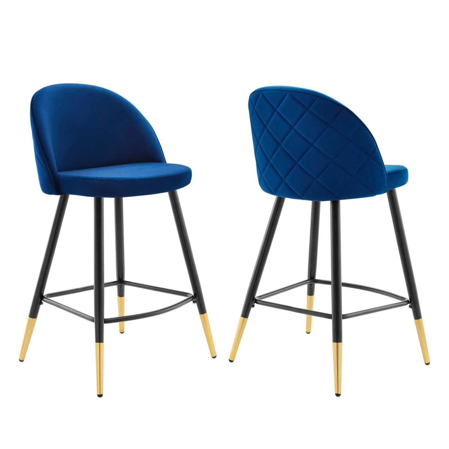 Modway Cordial Performance Velvet Dining Counter Stools in Navy - Set of 2