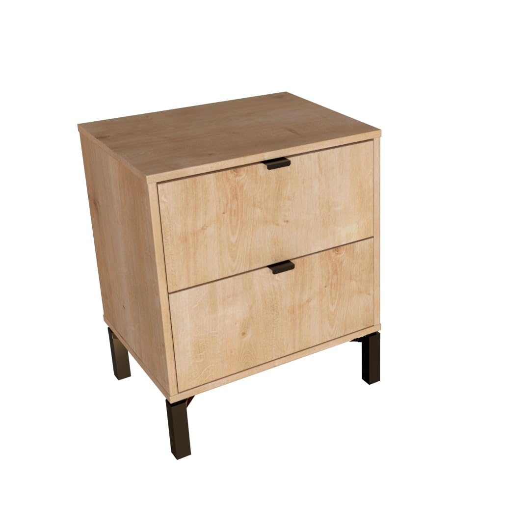 HomeRoots 533813 24 in. Oak Two Drawer Faux Wood Nightstand