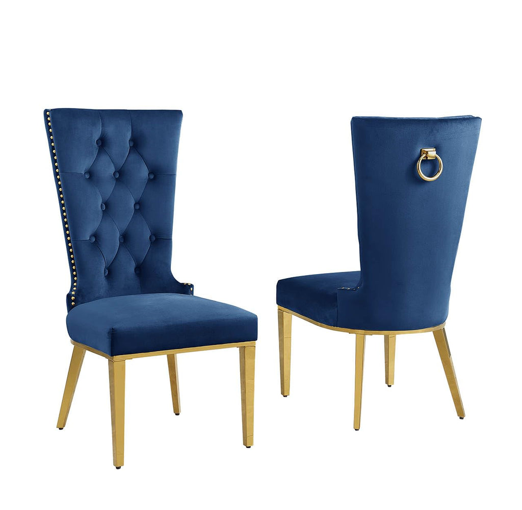 Best Quality Furniture SC330-337 Dining Chairs, Navy Blue/Gold