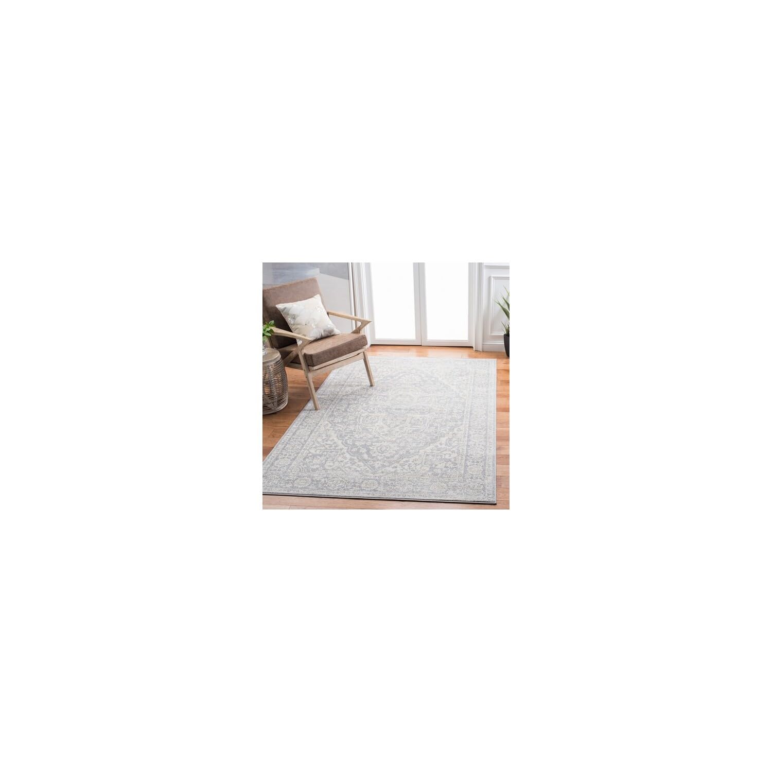 Safavieh Brentwood Collection Area Rug - 9' X 12', Light Grey & Ivory, Medallion Distressed Design, Non-Shedding & Easy Care, Id