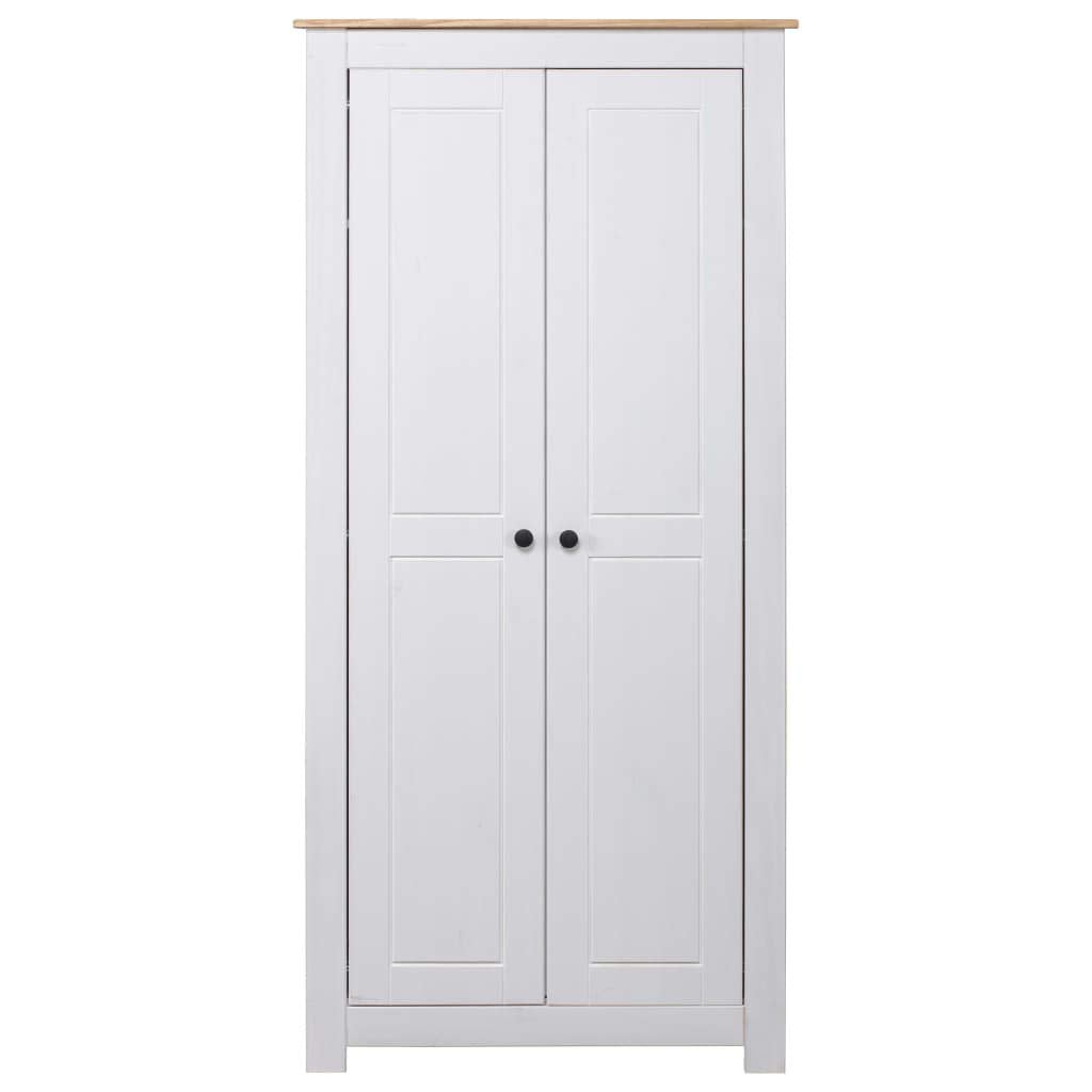 vidaXL Solid Pine Wardrobe - White 2-Door Organizer with Shelf and Hanging Rod for Bedroom Storage - 31.5&quot; x 19.7&quot; x 67.5&quot;