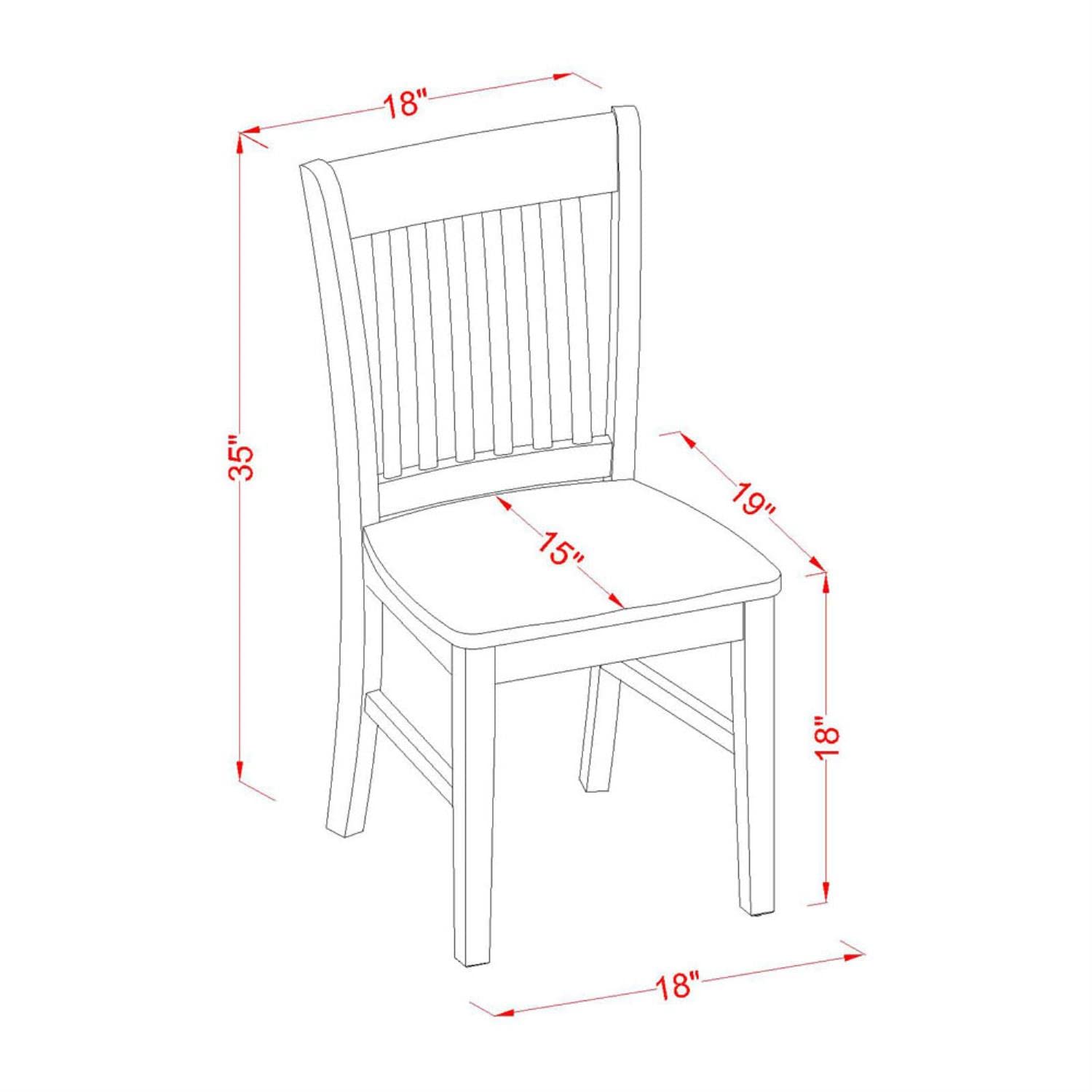 East West Furniture NFC-BLK-W Norfolk Dining Chairs - Slat Back Wood Seat Kitchen Chairs, Set of 2, Black