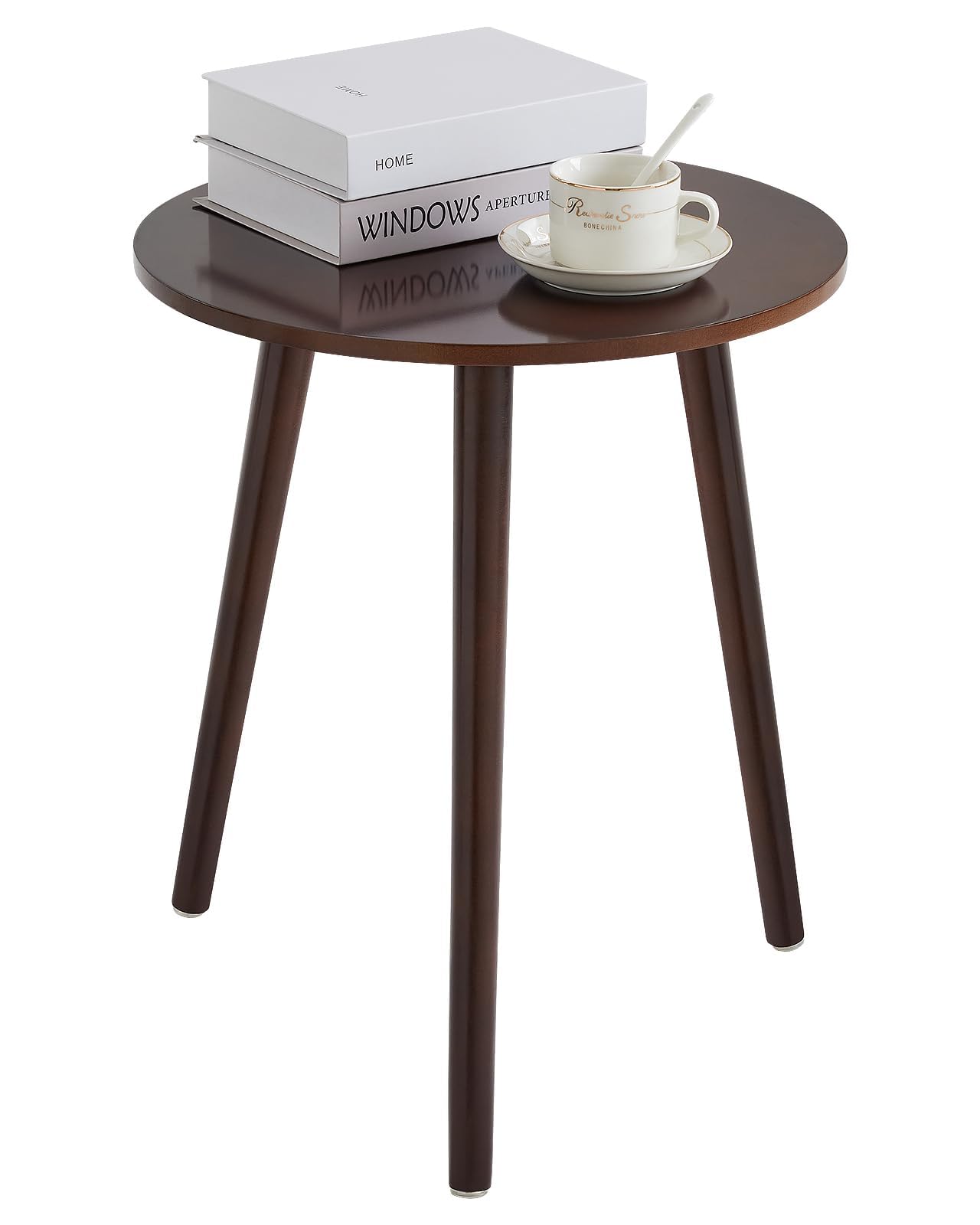 Apicizon Side Tables End Table Bedroom, Dark Brown Round Side Table Nightstand Bedside Table For Living Room, Nightstands Coffee Table With Brown Wood Legs