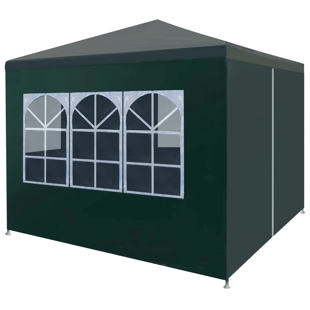 'vidaXL Party Tent - Green Outdoor Shelter Gazebo with Decorative Windows, UV and Water-Resistant Polyethylene Canopy, Rust-Resistant Steel Frame, 9.8x9.8 Feet