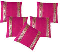 Decor India Pink & Golden Cutting Quilted Polyester Cushion Covers (16X16 Inch, Set Of 5)