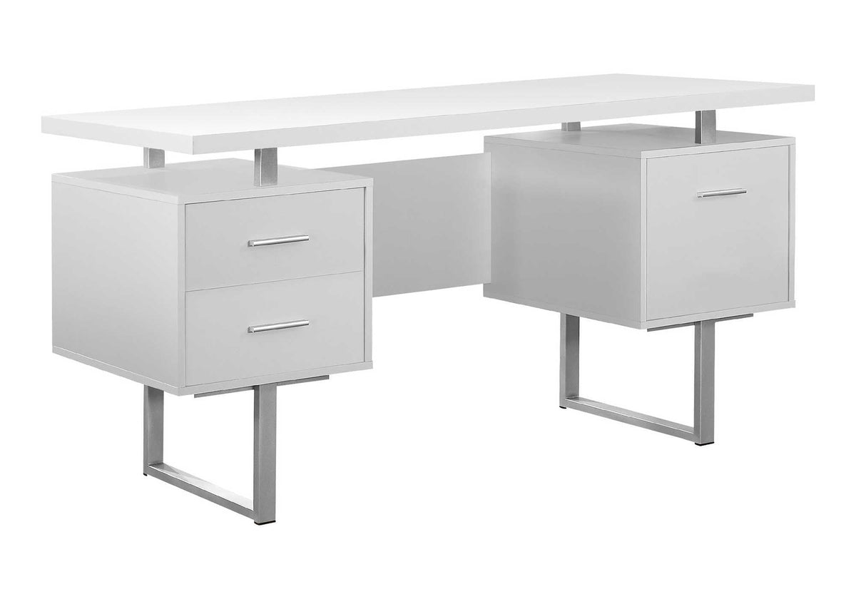 Monarch Specialties White Hollow-Core/Silver Metal Office Desk, 60-Inch