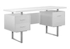 Monarch Specialties White Hollow-Core/Silver Metal Office Desk, 60-Inch