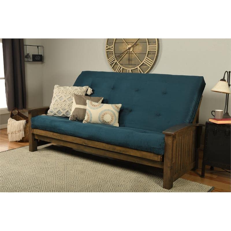 Kodiak Furniture Washington Queen Size Futon Frame and Mattress Set - Wood Futon Frame with Mattress Included in Suede Blue Color