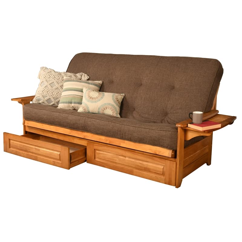 Kodiak Furniture Phoenix Queen Butternut Wood Storage Futon-Linen Cocoa Mattress