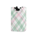 Mint Green and Pink Plaid laundry baskets,folding and waterproof tall laundry with sturdy handle for toys office 51L cajas para 