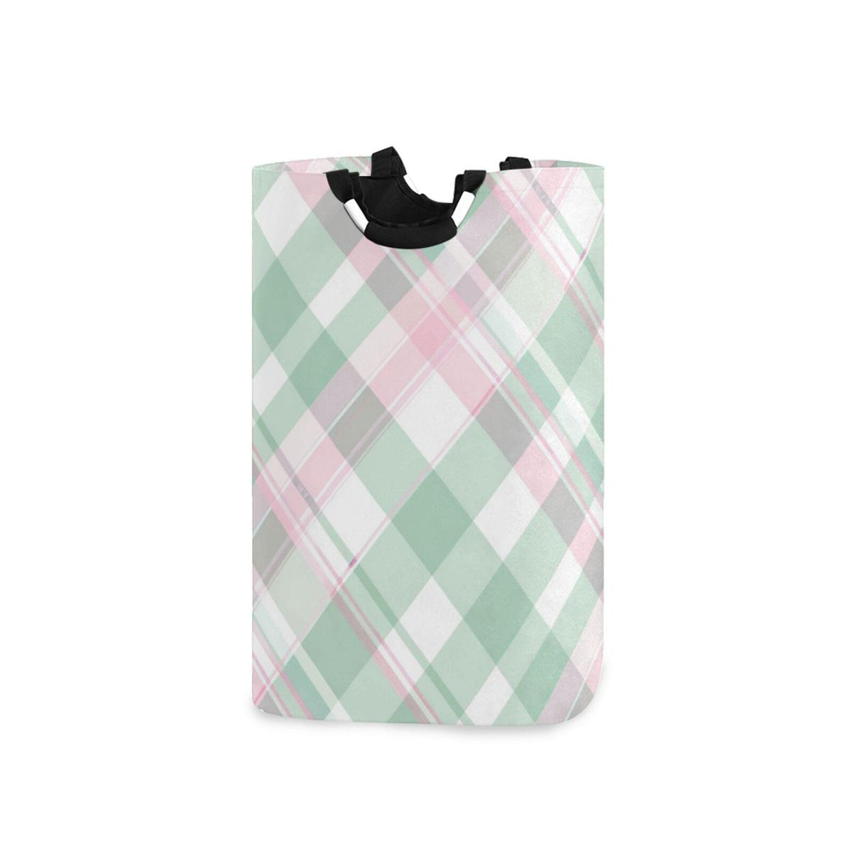Mint Green and Pink Plaid laundry baskets,folding and waterproof tall laundry with sturdy handle for toys office 51L cajas para 