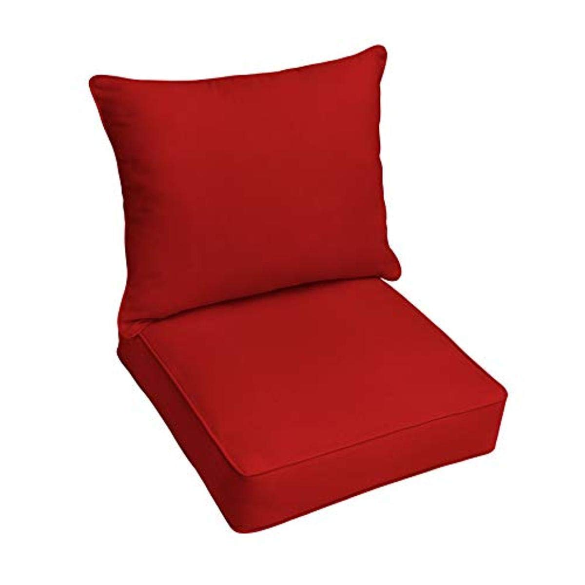 Sorra Home Indoor Or Outdoor Sunbrella Deep Seating Cushion & Pillow Corded Edges, 2 Piece Set, Canvas Jockey Red