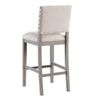 American Woodcrafters Ellesse Driftwood Gray Wood Frame Button Tufted Fabric Upholstered Bar Stool
