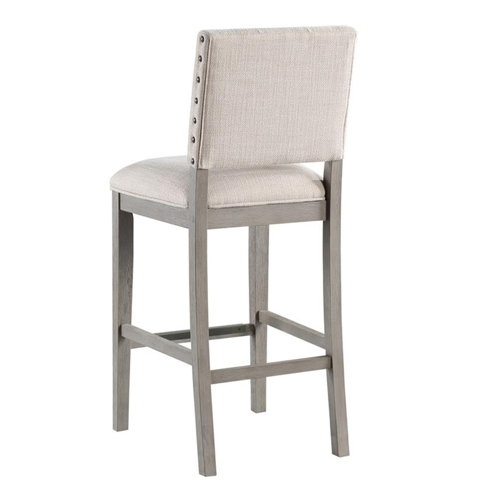 American Woodcrafters Ellesse Driftwood Gray Wood Frame Button Tufted Fabric Upholstered Bar Stool