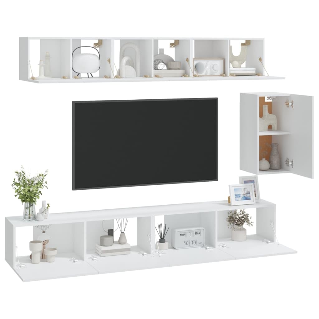 vidaXL TV Cabinet Set 6 Piece Home Bedroom Living Room Entertainment Center Console HiFi Cabinet TV Stand Media Unit Furniture White Engineered Wood